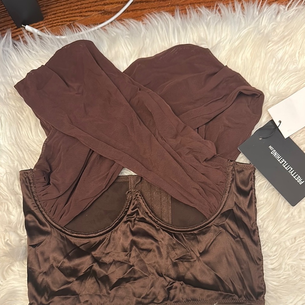 PrettyLittleThing Chocolate Satin Bustier